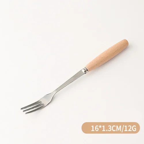 Fruta tenedor cuchara Acero inoxidable cuchillo de carne cena tenedor mango de madera cubertería occidental conjunto de vajilla: 5