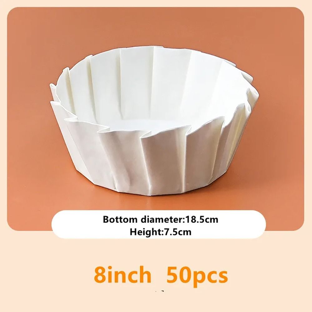 50 stk. 4/6/8- tommers bakepapir, engangs, oljebestandig kakeinnpakning, sammenleggbar cupcake-innlegg, bakeform, baskisk kakepapir, kakeformpapir: Klar