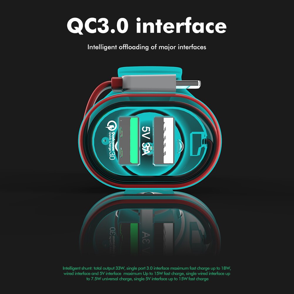 KEYSION-cargador rápido 3,0 para coche, adaptador de viaje para teléfono móvil con Cable, QC 3,0 + 5V/3A, 33W, 2 puertos