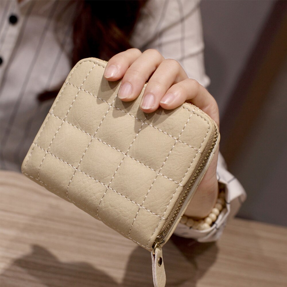 Women Short Wallets PU Leather Female Plaid Purses Nubuck Card Holder Wallet Woman Small Zipper Wallet With Coin Purse: 1