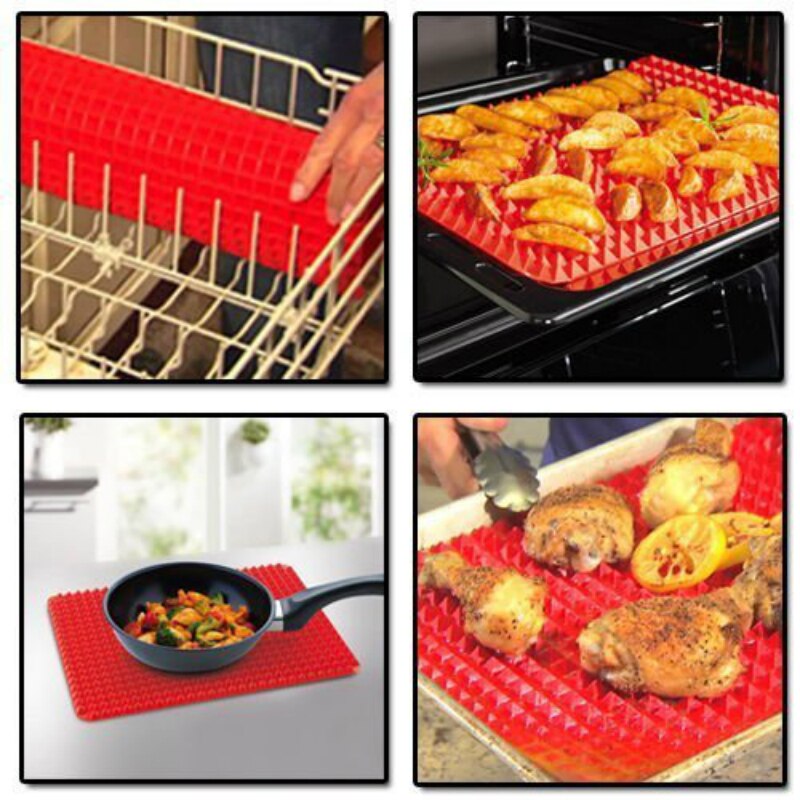 Multifunctionele Vlees Pad Bbq Mat Siliconen Bbq Piramide Pan Vet Verminderen Slip Oven Bakken Grill Olie Filter Pad vel Koken Mat