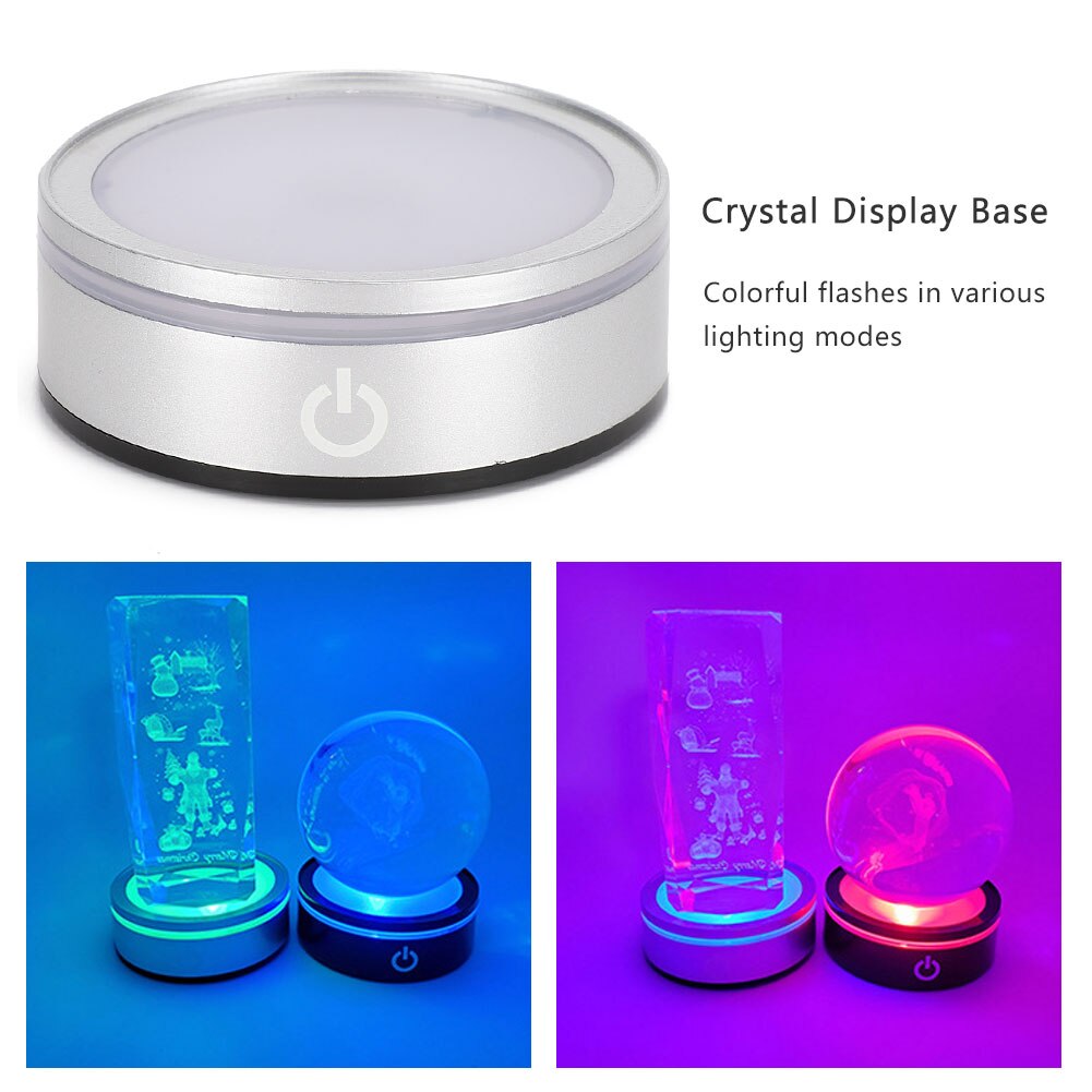 Led-berøringslamper indehavere krystal display base sølv multi-mode farverige 3d holdere til dekoration