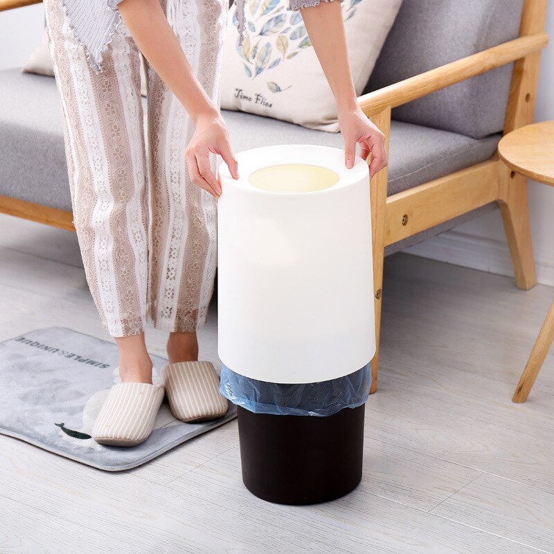 Double-layer Waste Bins Plastic Matte Large Capacity 8L/12L Garbage Dust Bin Kitchen Office Trash Can Without Lid