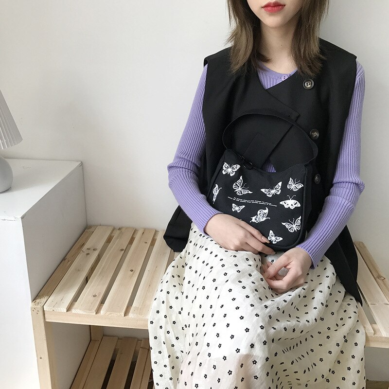 Butterfly print skulderveske kvinner crossbody bag damer stilig veske for shopping daglig bruk