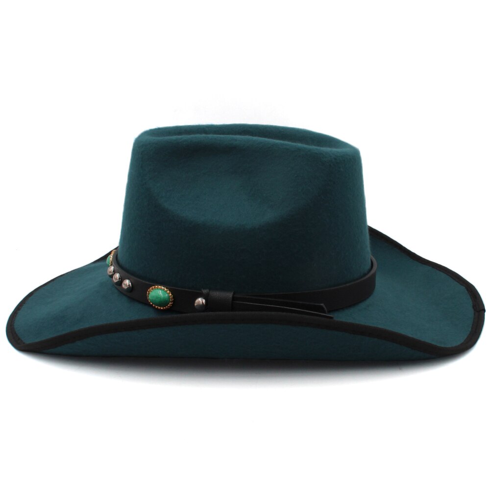 Männer Frauen Wolle Western Cowboy Hüte Breiter Krempe Sonnenhüte Party Reisen Sombrero draussen Kappen Klassische retro UNS Größe 7 1/4 UK L: dunkel grün