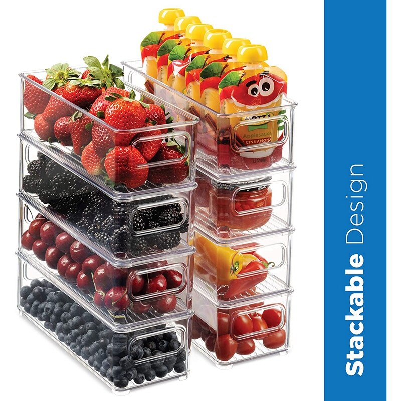 Refrigerator Organizer Bins, Clear Stackable Plastic Food Storage Rack with Handles for Pantry, Kitchen