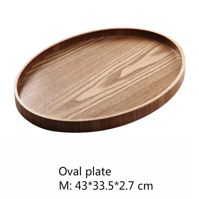 Trä rund/oval/rektangulär serveringsbricka trä tallrik te maträtt dryck tallrik mattallrik middag nötbiff frukt mellanmålsbricka: 10