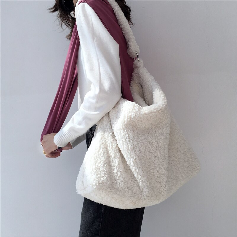 Casual soft wool Plush women Shoulder bags Large Capacity Women Handbags Ladies Big Totes white hobos Shopping Bag