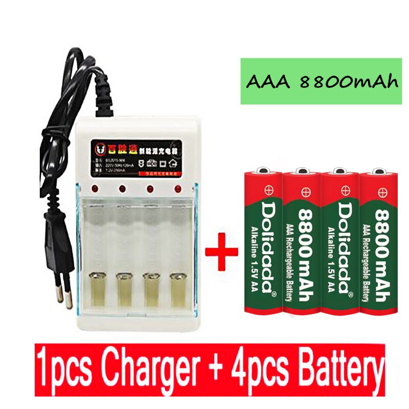 12 pcsaaa 8800 mah genopladeligt batteri aaa 1.5 v 8800 mah genopladeligt alcalinas drummey  +1 stk 4- celle batterioplader: Hvid