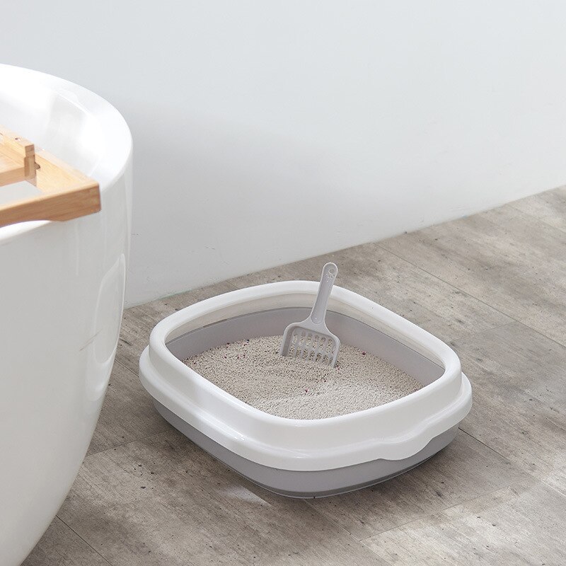 Caja de arena para gatos, sanitario para mascotas, con protección anti-salpicaduras, para perros y gatos, caja de plástico con cuchara para remover la arena, para el hogar