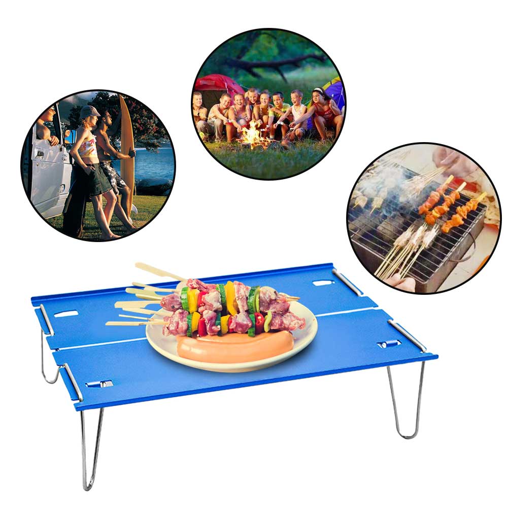 Cooking Picnic Festival Folding Table Multifunction Aluminum Alloy Waterproof Ultralight Mini Portable Outdoor Camping Beach BBQ: Blue