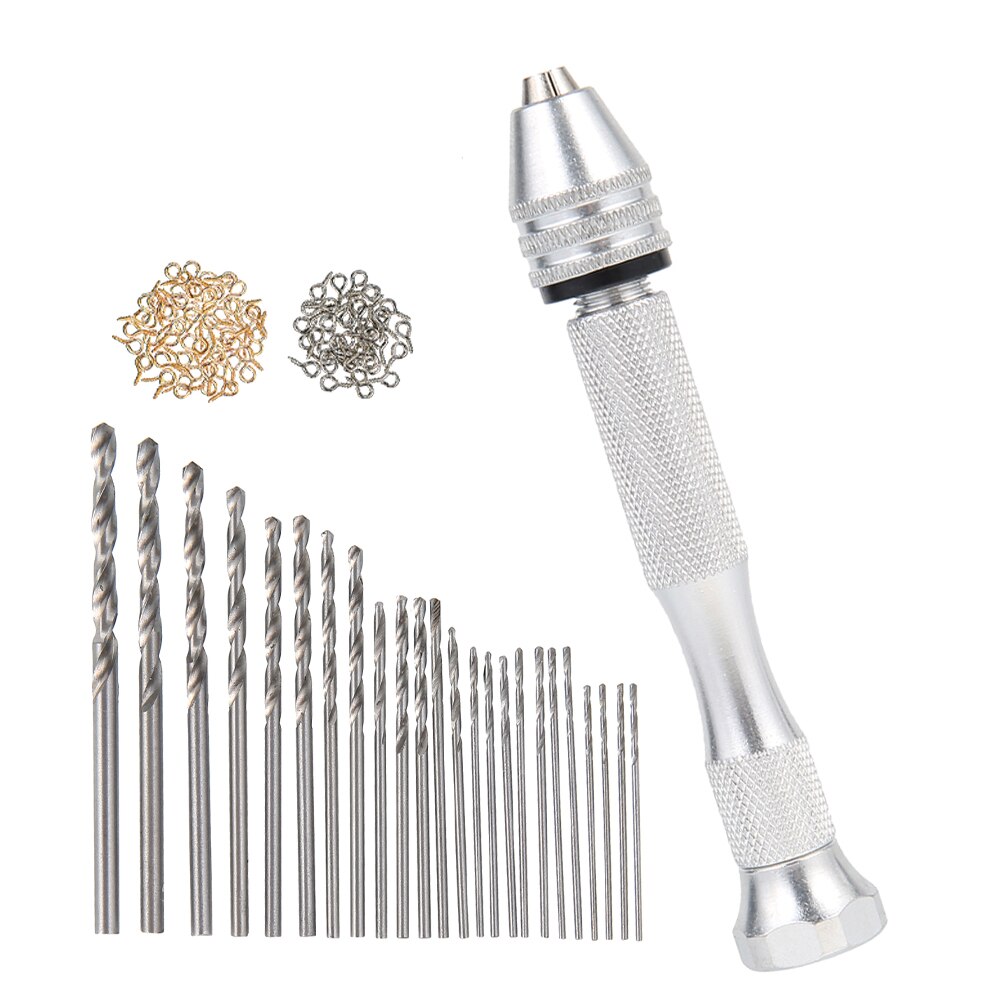 125 pçs mini broca de mão de alumínio micro com chuck keyless hss torção broca carpintaria perfuração ferramentas rotativas manual broca mão