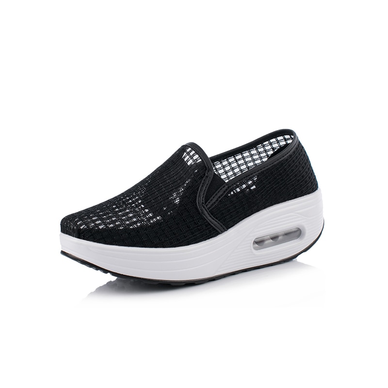 Women's Mesh Platform Toning Shoes - Slip-On Wedge Sneakers for Fitness & Height Increase