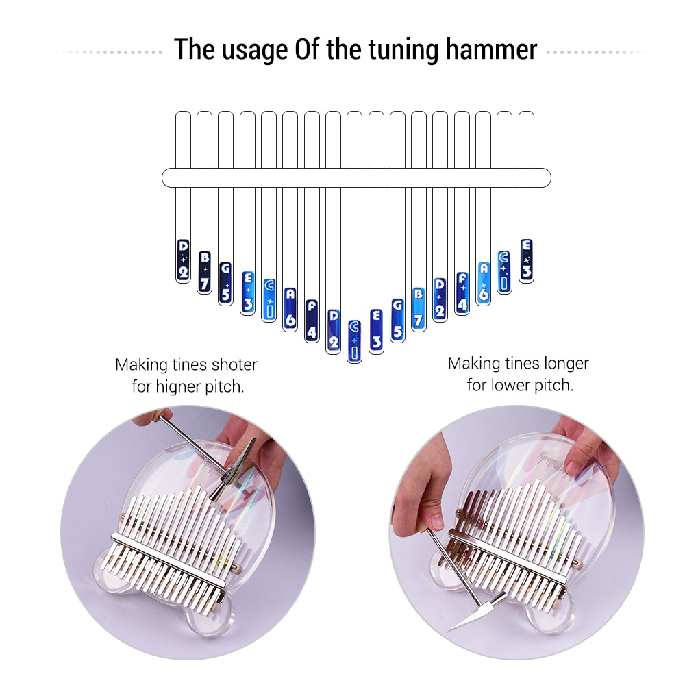 Muslady kalimba 17 nyckel akryl transparent tumpiano med stämmare hammare kalimba fodral finger piano stöd köp