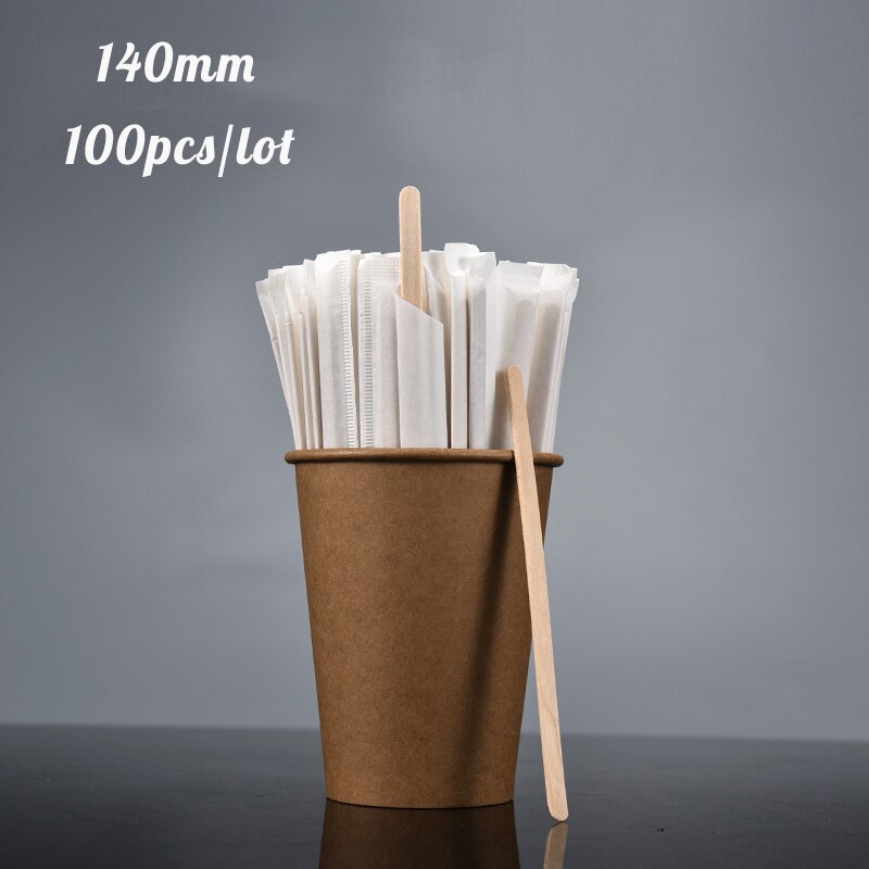 100Pcs/lot Individual Package Wooden Plastic Coffee Stir Stick Drink Disposable Stir Stick Milk Stir Stick Coffee Shop Bar: 140mm wooden