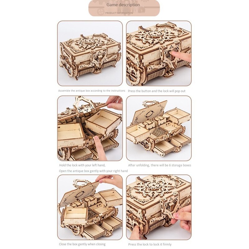 Wooden Machinery Antique Box Craft Diy Gear Rotating Model Home Decoration
