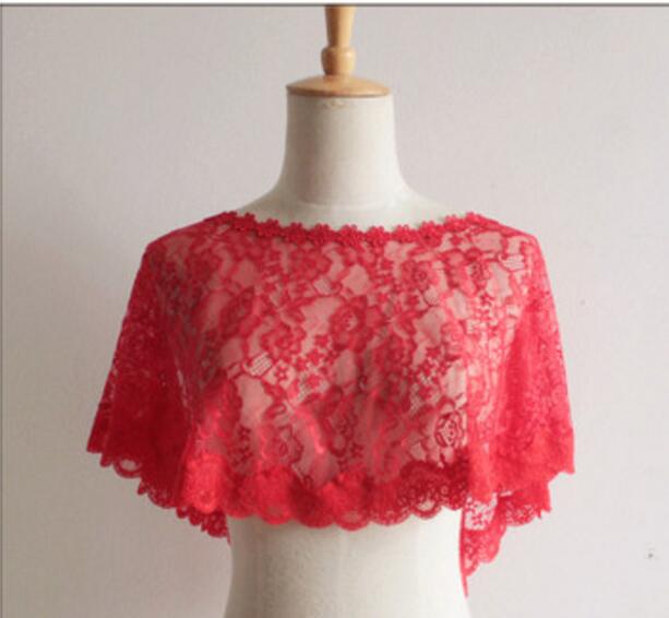 Moderne Frauen Spitze Schal Bolero Femme Deckel Jacke Abendkleid Kap-Mantel Braut Kleid Schal Spitze Zubehör Bolero Umhänge: rot