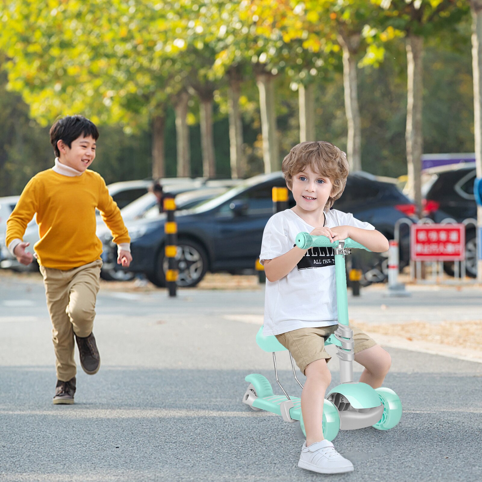 Patinete multifuncional para bebés, andador de tres ruedas con asiento extraíble, tres en uno