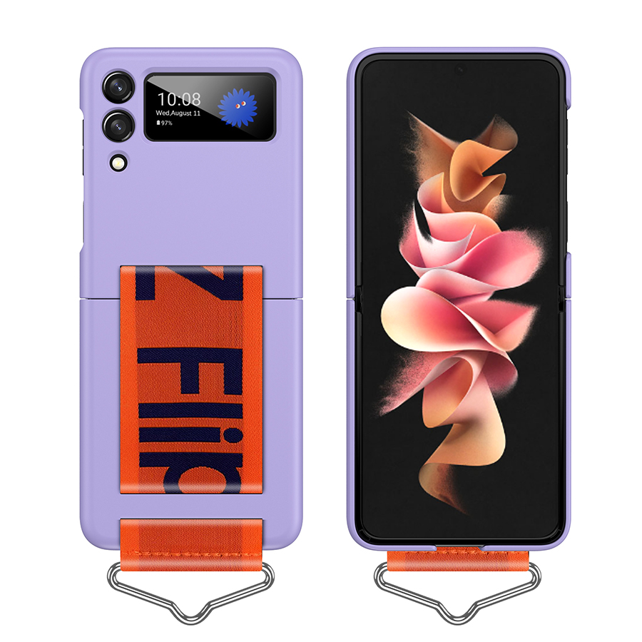Case for Samsung Galaxy Z Flip 3 5G Zflip3 Hand Strap Phone Case Silicone Shockproof Protective Cover with Ring for Z Flip3 Z3: D132-B-Purple