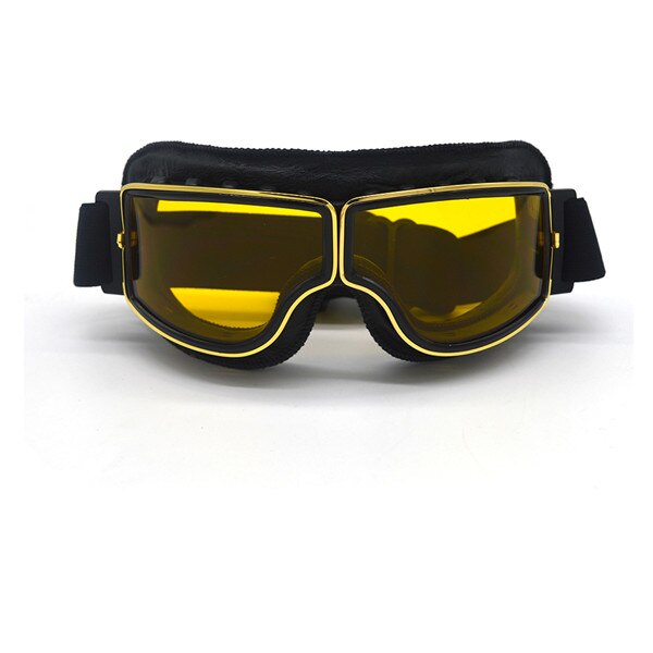 Mooreaxe Motorcycle Vintage Goggles Pilot Motorbike Scooter Biker Retro Glasses Jet Helmet Goggles For Harley Helmet: Gold Yellow Lens