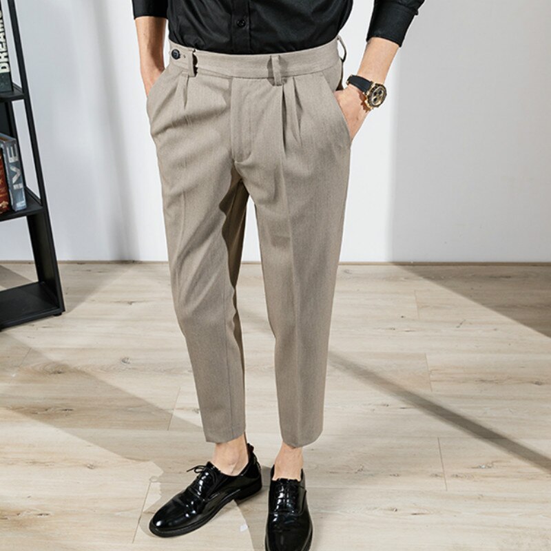Vestido de negocios ajustado estilo británico para hombre, ropa de calle de Color sólido, traje informal Formal de oficina, traje Social, pantalones, traje de verano