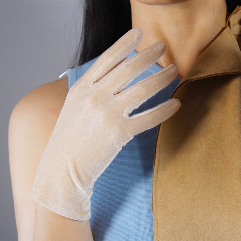 Guantes cortos de terciopelo para mujer, de 22cm, Color dorado Nude, alta elasticidad, terciopelo, terciopelo, para noche, pantalla táctil WSR42