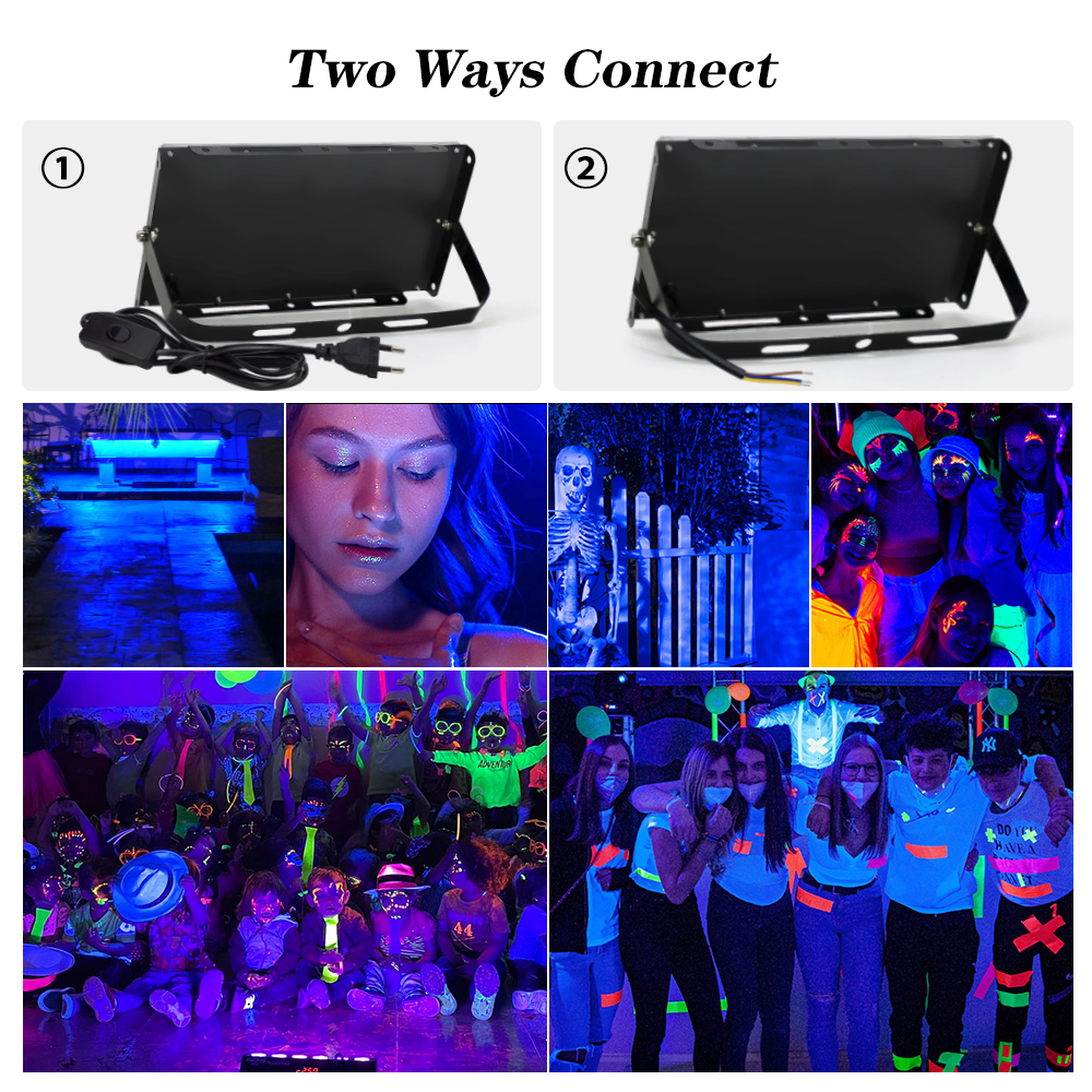 50W 100W 150W UV FloodLight 395nm 400nm Waterproof AC220V Ultraviolet Fluorescent Stage Lamp Disco Party LED Stage Blacklight