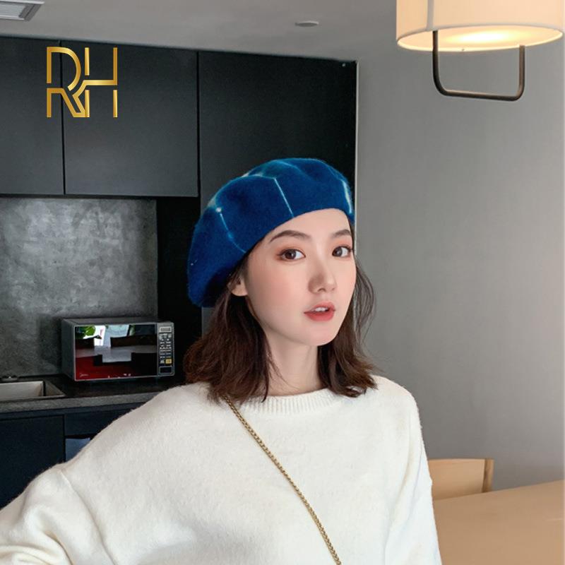 Wol vintage warme wol winter dames tie-dye baret franse kunstenaar muts pet voor lief meisje lente en herfst hoeden rh