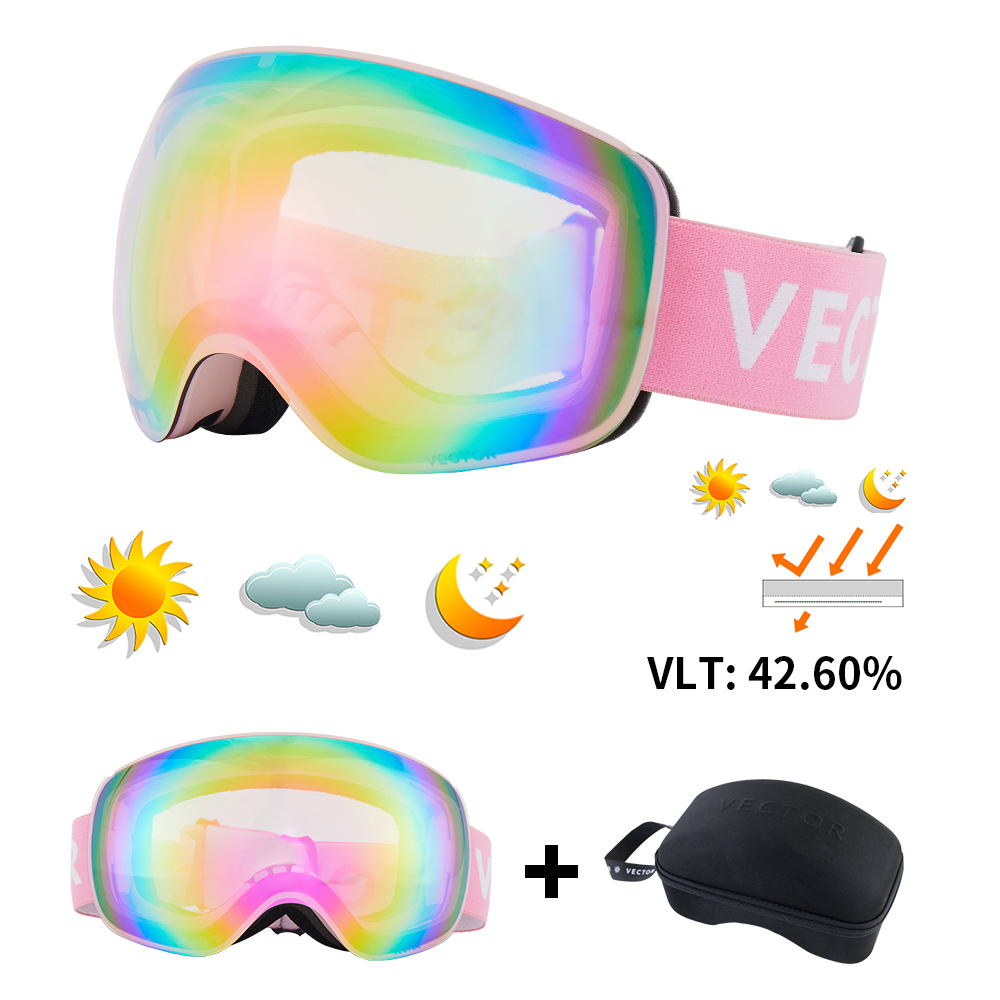 VECTOR OTG gafas de esquí Snowboard mujeres hombres gafas de esquí UV 400 gafas de protección contra la nieve adulto doble espejo esférico magnético: Borgoña
