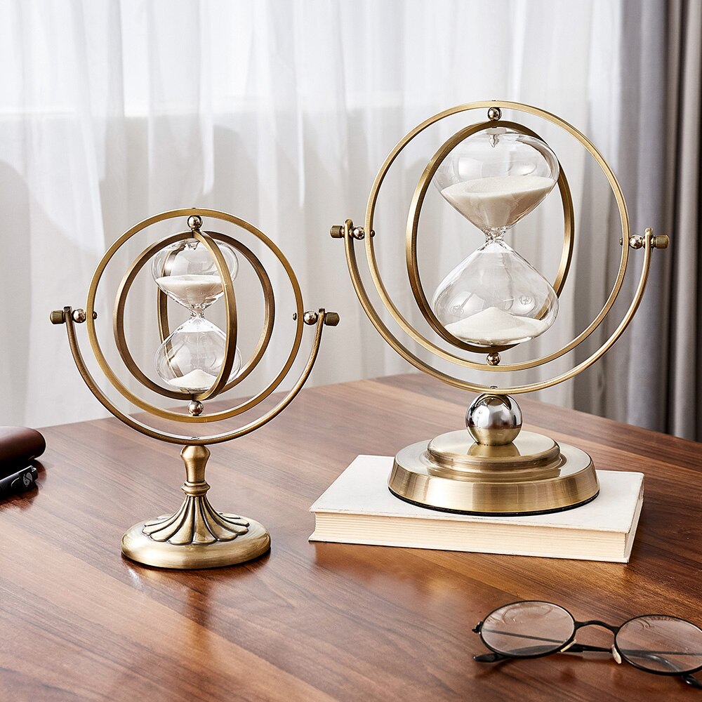 European Retro Globe Hourglass Sand Timer Metal Hour Glass 15/30 Minutes Time Hourglass Clock Household Items Desktop Decoration