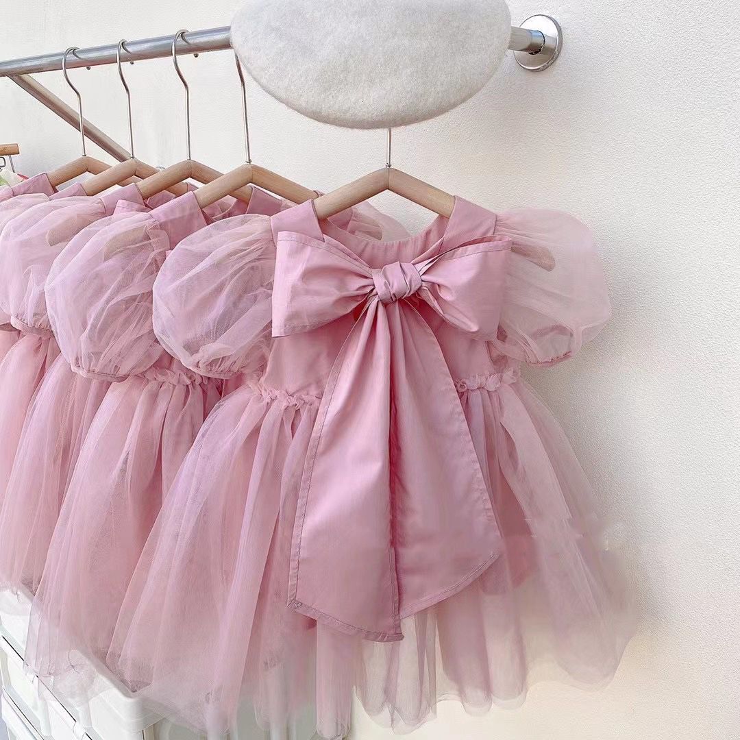 2098C Zomer 2022 Meisje Kleding Super Fee Prinses Jurk Koreaanse Kinderen Jurk Boog Losse Mesh Mouw Meisje Prinses jurk: 130 for 7y