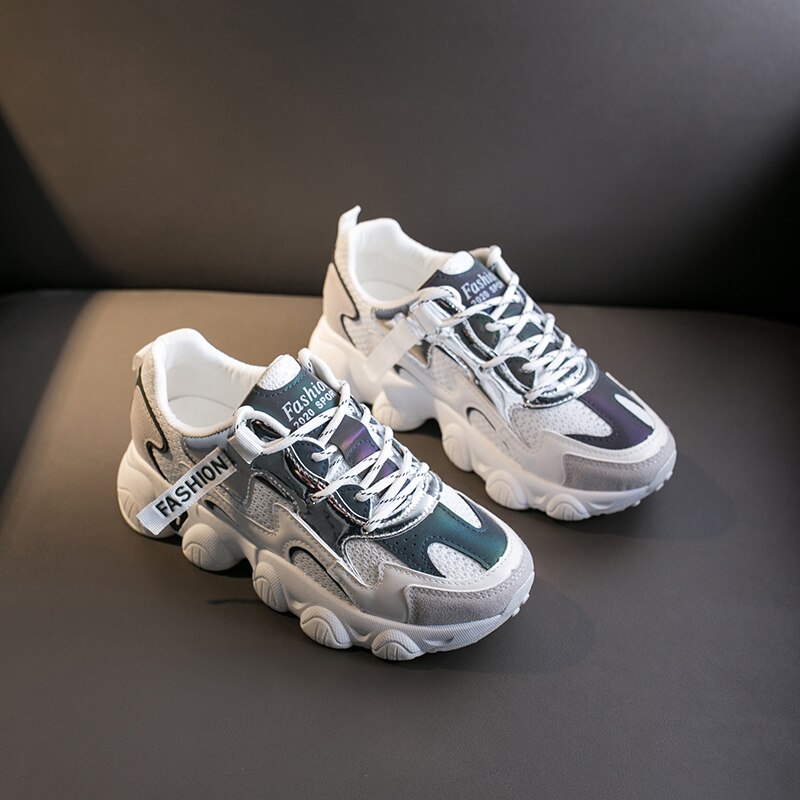 Reflecterende Bling Verhoogd Sneakers Vrouwen Eenvoudige Pu Mesh Stiksels Skinny Lace-Up Vrouwen Schoenen