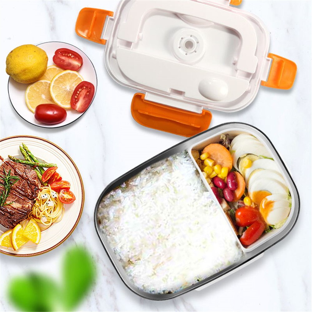 Stainless Steel Lunch Box 12V 110V/220V Electric Lunch Box with Spoon Portable Home Car Dual Use Rice Box Food Warmer Dinnerware