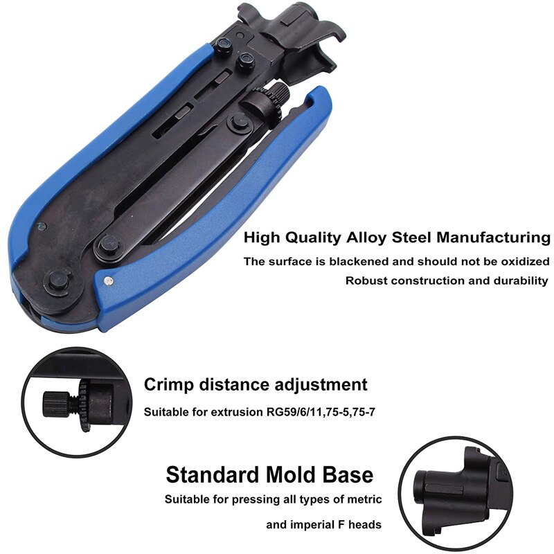 Coaxial Compression Tool Coaxial Cable Crimping Pliers Kit Adjustable RG6 RG59 RG11 75-5 75-7 Coaxial Cable Stripper