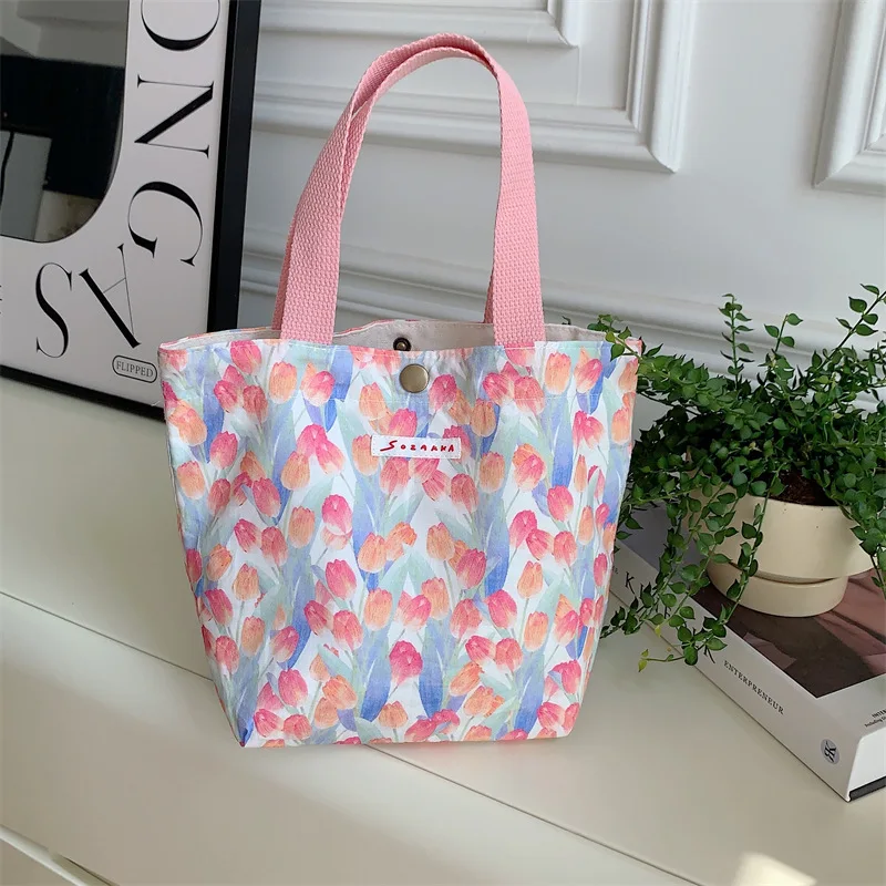 Dames Schoonheid Bloem Canvas Tas Buiten Winkelen Toilettas Telefoon Oagnzier Opbergzakken Koreaanse Doek Handtassen Lunchbox Bento Tas: Army Green