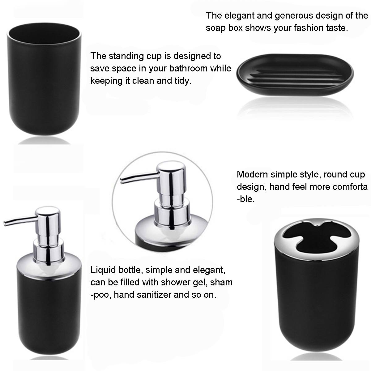 6Pcs Bathroom Accessories Set Toothbrush Holder Cup Soap Dispenser Dish Toilet Brush Trash Can Plastic Tumbler Cup Washroom Tool