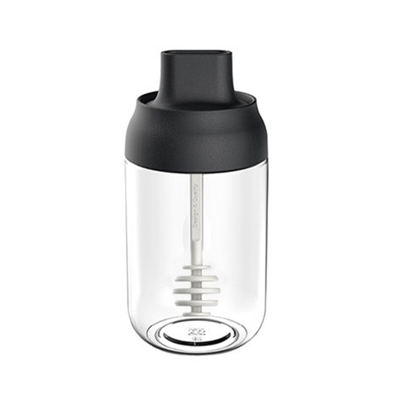 250ml High Borosilicate Glass Spice Jar Seasoning Condiment Salt Pepper Storage with Spoon Honey Stick Brush Lid Kitchen Supply: Black-C
