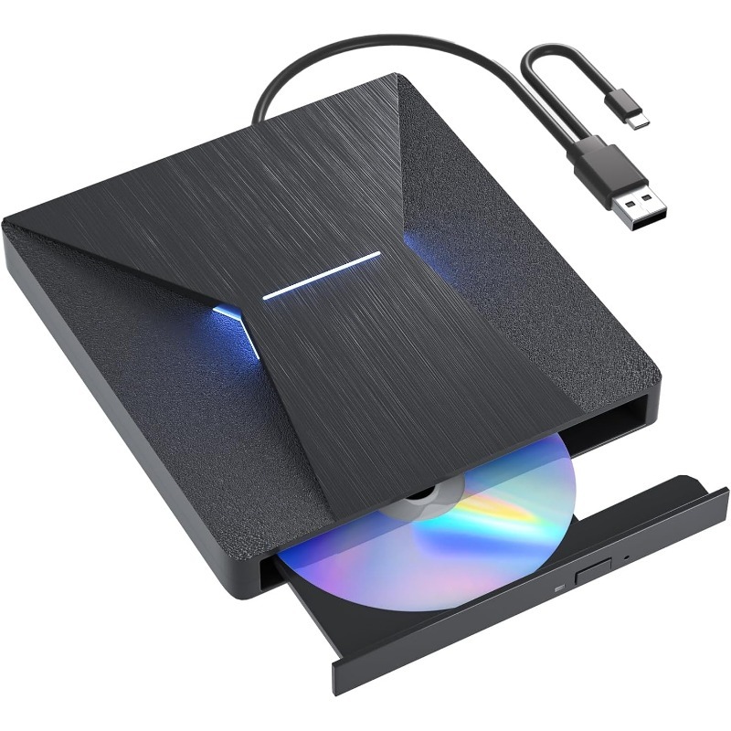 External Bluray CD DVD Drives USB3.0 and Type-C CD DVD Reader and Writter 3D Slim Optical CD Drive Compatible with Windows MacOS