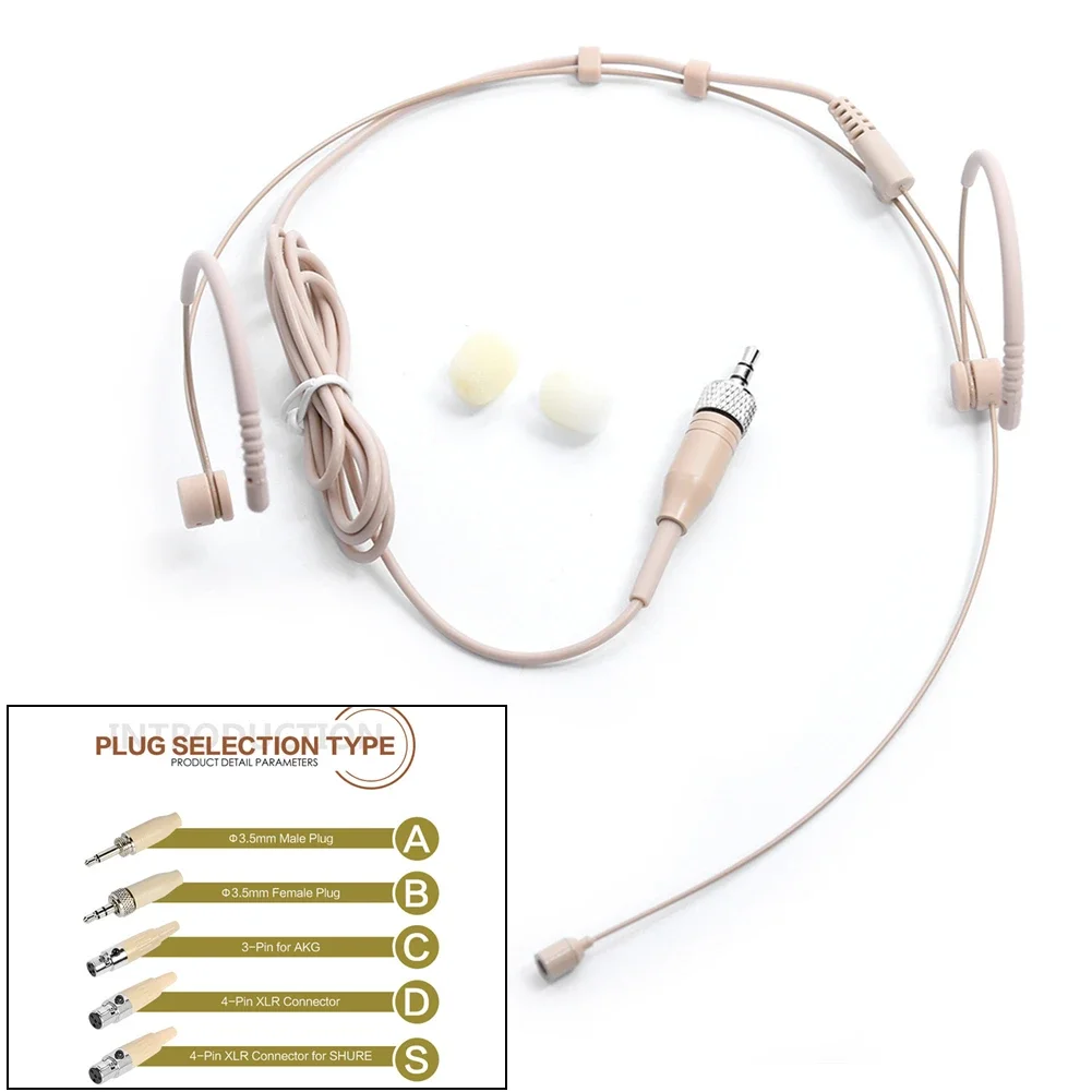 Beige Double Earhook Headset Mic 3.5mm 3 Pin 4 Pin XLR Plug Headworn Microphone Portable Audio & Video
