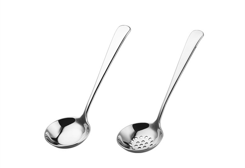 Juego de utensilios de cocina de acero inoxidable 304, cuchara de sopa con escurridor, accesorios, utensilios de cocina, utensilios de cocina: Silvery