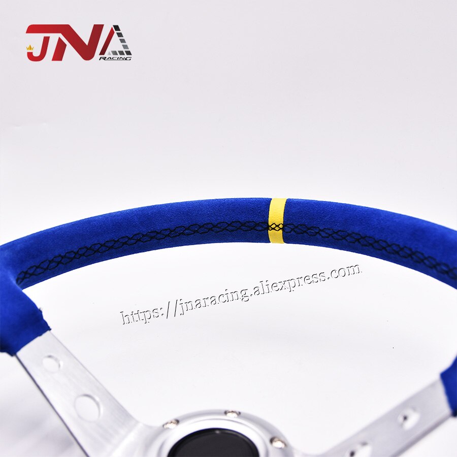 Universal Blue JDM Suede Leather steering wheel with Horn Button & Aluminum Spoke turning wheel