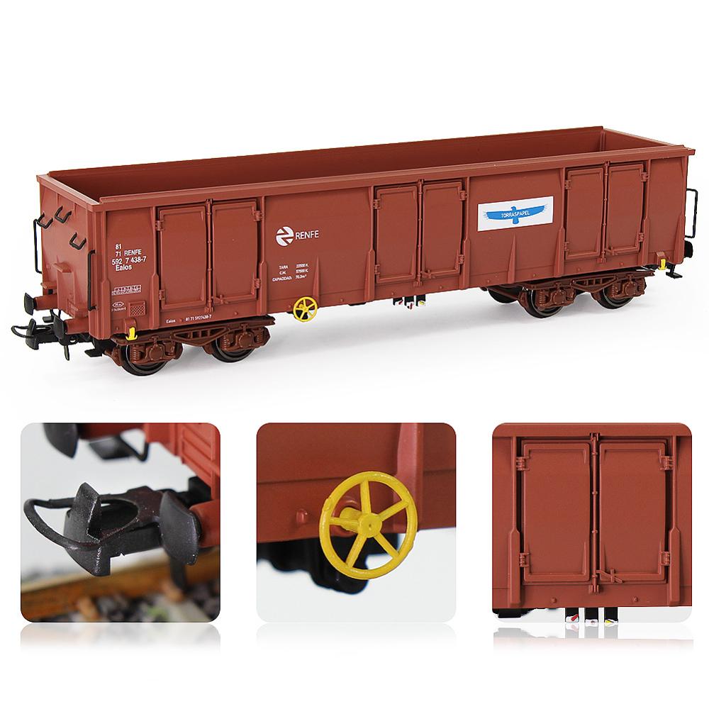 1 unidad, escala HO, 1:87, góndola impresa de alta cara, coche, vagón ferroviario, transportador, modelo de tren, contenedor, carro de carga C8742P: Brown RENFE