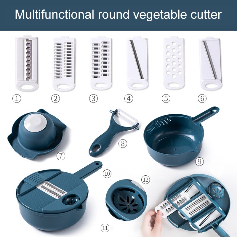 Multifunctional Vegetable Slicer Kitchen Tools Vegetables Chopper Shredder Grater with Drain Basket Vegetable Cutter: A