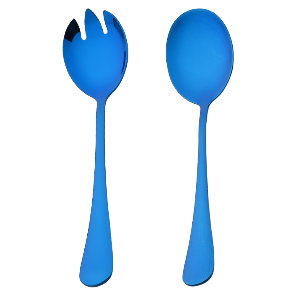 2Pcs Rose Stainless Steel Cutlery Set Salad Spoon Fork Dinnerware Set Salad Spoon Serving Spoon Fork Set Kitchen Unique Spoons: Blue