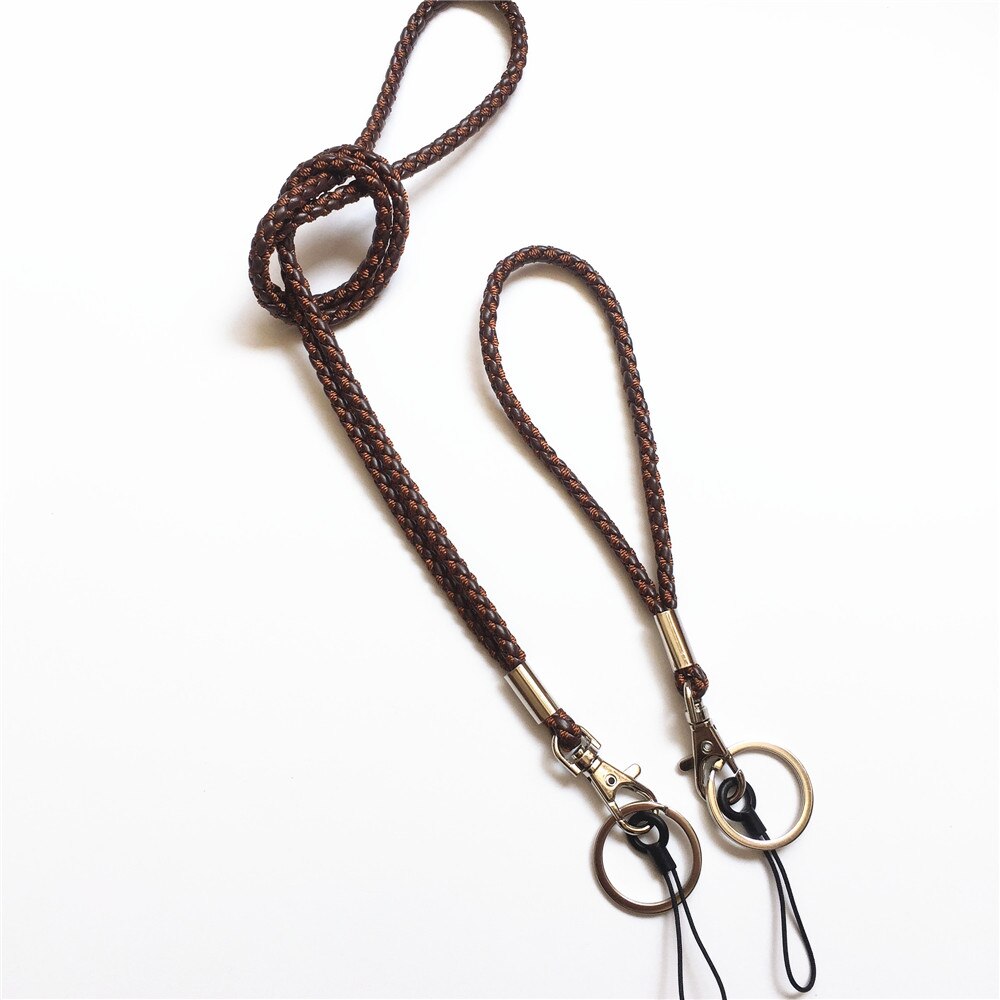 2 st pu flätad snodd nyckelring halsband och hand handled nyckelring för nycklar & kamera & mobiltelefon & id-märke: Kaffe