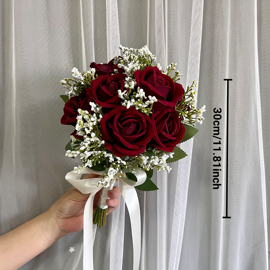 Künstliche Rosen Blumenstrauß Brautstrauß Burgund & Weiß für rustikale Kirche Boho Hochzeit Mittelstücke les fleurs de marie: Rosa