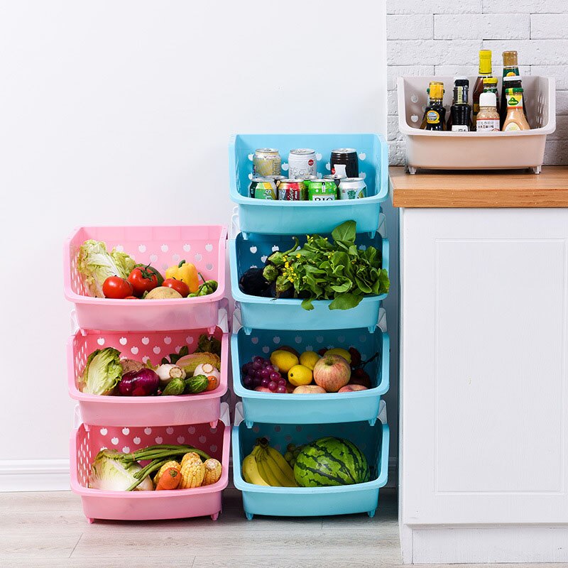 1Pcs Plastic Can Be Stacked Storage Basket Fruit And Vegetables Holders Rack Store Many Debris Kitchen Tools FY0047