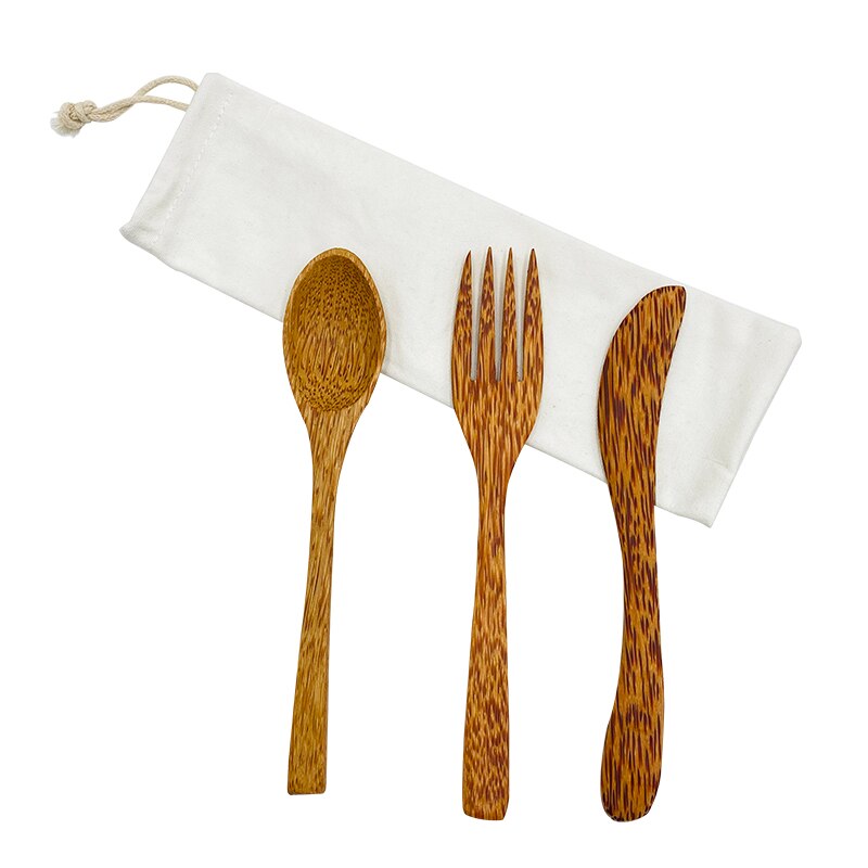 Kokoshouten bestek, herbruikbaar, zero waste, palmhouten lepel, vork, servies, biologisch afbreekbaar bamboe bestek, duurzaam keukengerei: Wit