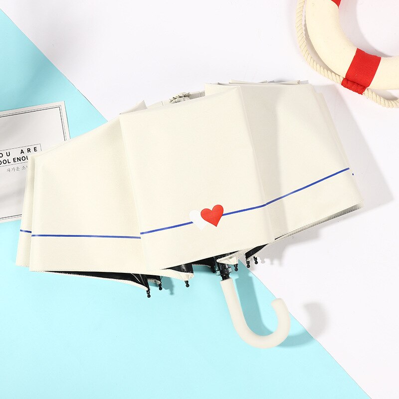 Top paraplu heren regen dames winddicht grote paraplu's buiten zonnig anti-zon 3 opvouwbare krijtstreep paraplu: Liefde wit