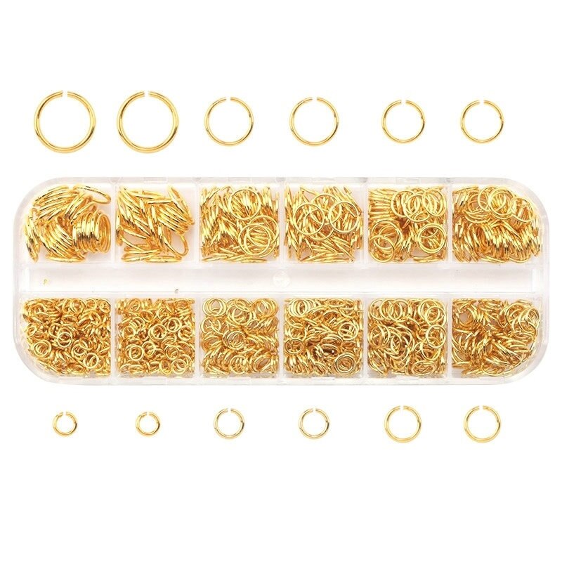 1050Pcs 0.7mm plated color Open Jump Rings Mixed 4mm 5mm 6mm 7mm 8mm 10mm iron Split Rings For DIY Jewelry Making 6 colors: gold